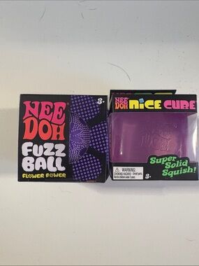 Needoh Purple Nice Cube & Fuzz ball flower power